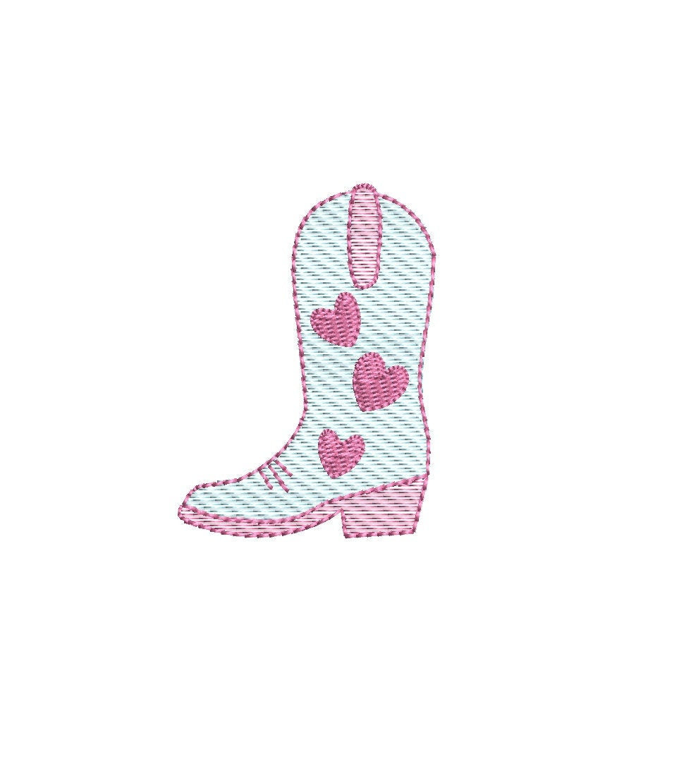 Cowgirl Boot Hearts Sketch Style, Machine Embroidery Designs, 5 Sizes, PES DST JEF Incl Digital Instant Download