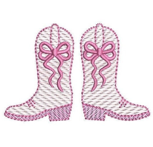Cowgirl Boot & Bow Sketch Style, Machine Embroidery Design, 4 Sizes, PES DST JEF Incl Digital Instant Download