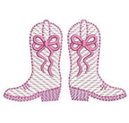 Cowgirl Boot & Bow Sketch Style, Machine Embroidery Design, 4 Sizes, PES DST JEF Incl Digital Instant Download