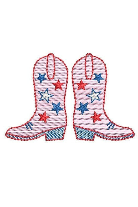 Cowboy Boot Stars Sketch Style, Machine Embroidery Design, 4 Sizes, PES DST JEF Incl Digital Instant Download