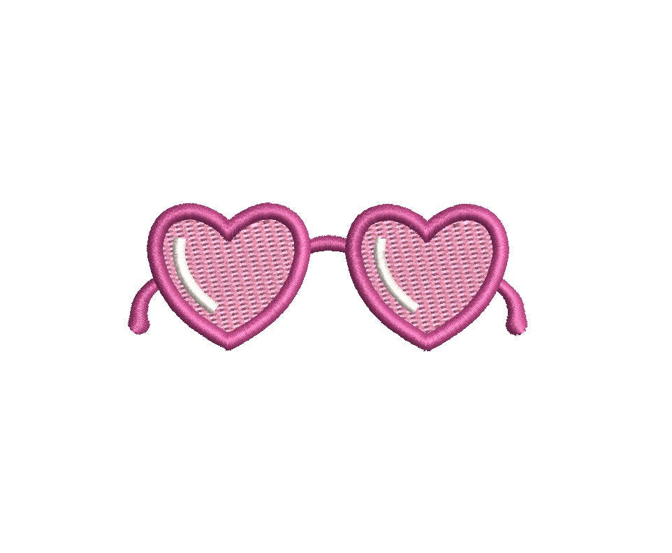 Heart Sunglasses 5 Sizes Machine Embroidery Design PES DST JEF Incl Digital Instant Download