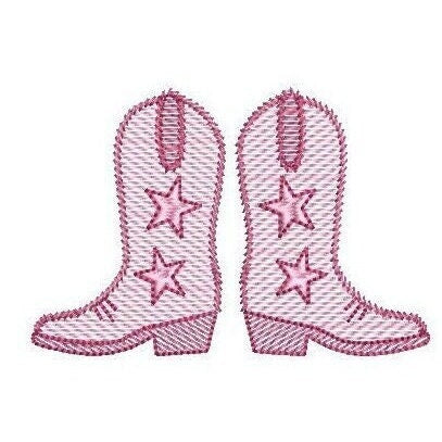 Cowgirl Cowboy Boot SKETCH Fringed with Stars Sketch Style, Machine Embroidery Designs, 4 Sizes, PES DST ++ Incl Digital Instant Download