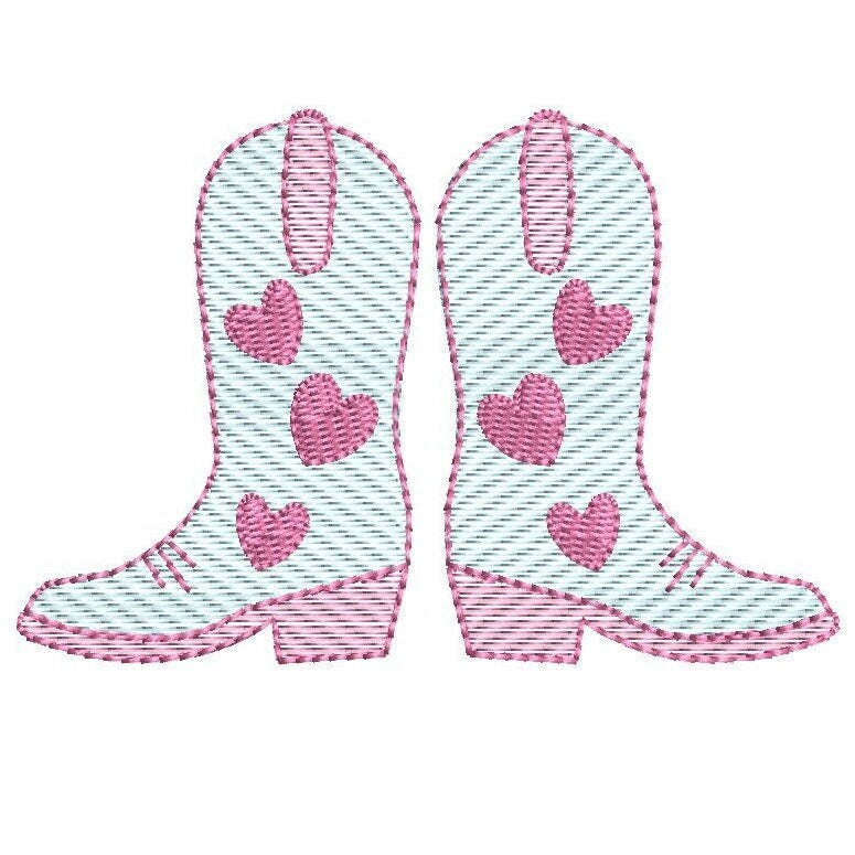 Cowgirl Boot Hearts Sketch Style, Machine Embroidery Designs, 5 Sizes, PES DST JEF Incl Digital Instant Download