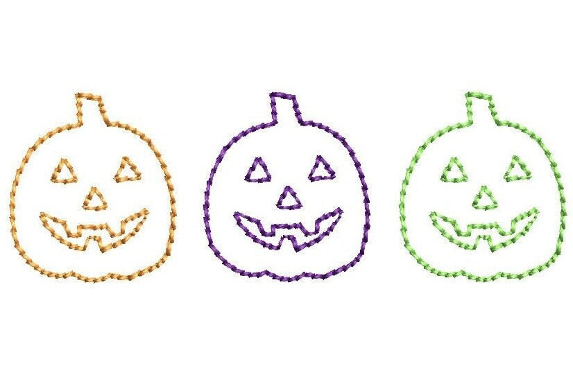 Halloween Jack O Lantern Pumpkin Trio Beanstich Outline 3 Color Embroidery Design Machine Design PES DST JEF incl in Digital Download