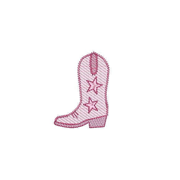 Cowgirl Cowboy Boot SKETCH Fringed with Stars Sketch Style, Machine Embroidery Designs, 4 Sizes, PES DST ++ Incl Digital Instant Download