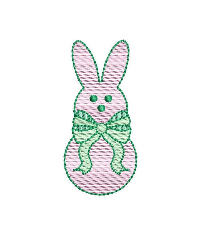 Easter Bunny Rabbit with Large Girly Bow Sketch Style 5 Sizes Machine Embroidery Design PES DST JEF Inc In Digital Instant Download