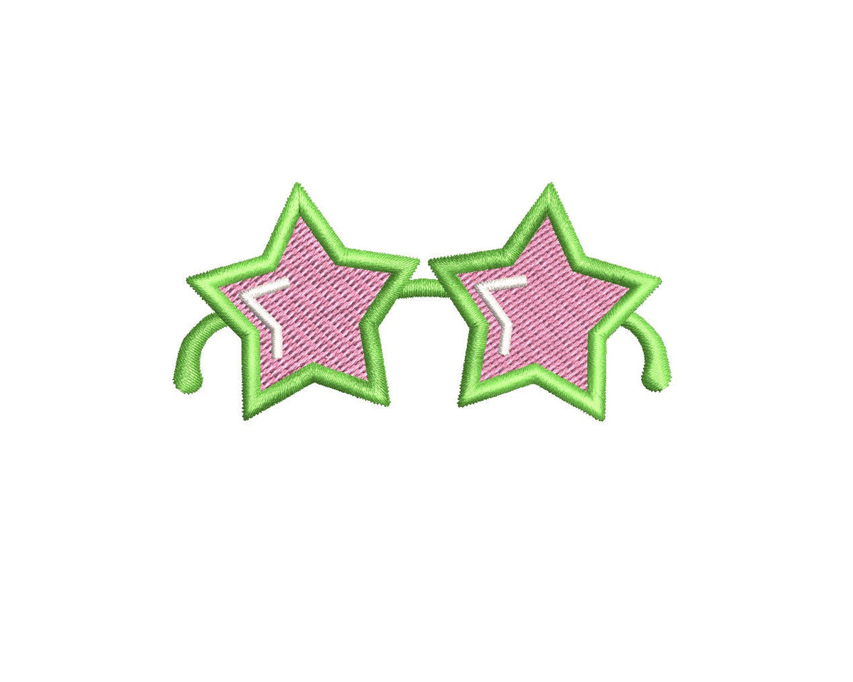 Star Sunglasses Machine Embroidery Design: Mini Incl, 6 Sizes, PES DST JEF Digital Download