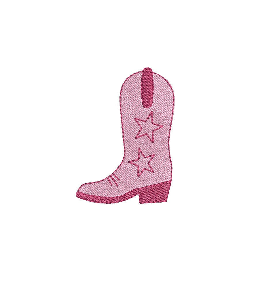 Cowgirl Cowboy Boot Fill Stitch Two Star, Machine Embroidery Design, 4 Sizes, PES DST JEF Incl Digital Instant Download