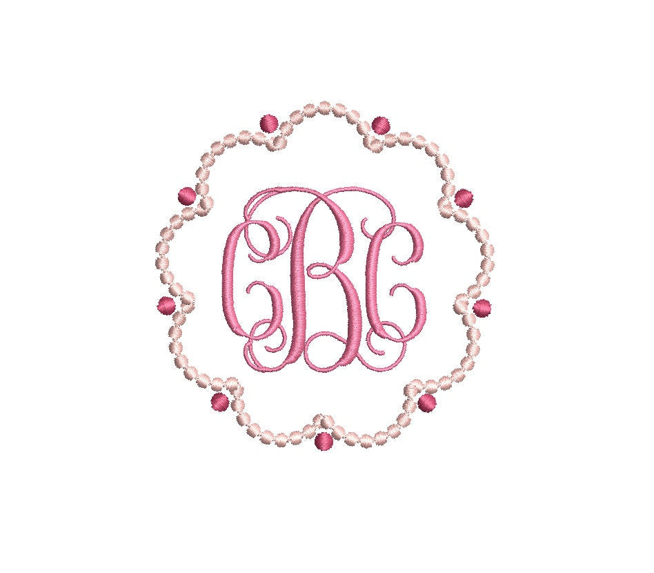 Scalloped Pearl & Dots Monogram Frame 3 Sizes Classic Preppy Machine Embroidery Design Instant Download