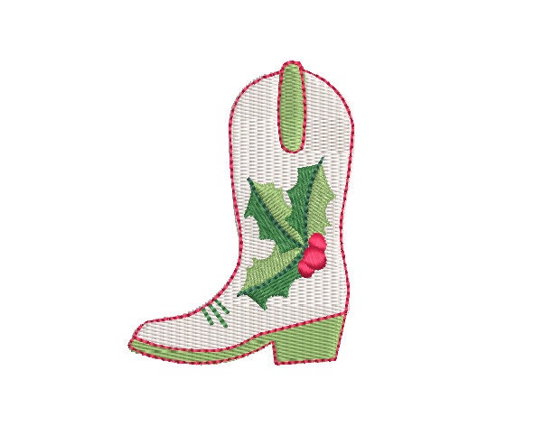 Cowboy Cowgirl Boot Christmas Holly Berries Fill Stitch, Machine Embroidery Design, 6 Sizes, PES DST JEF++ Incl Digital Instant Download