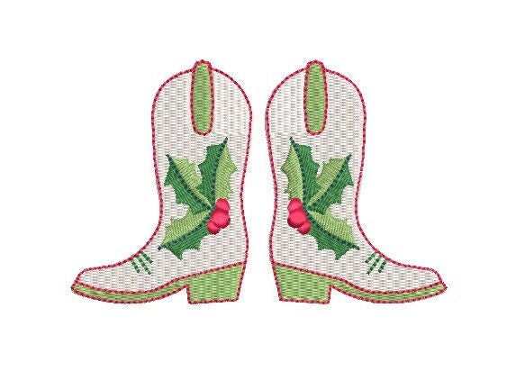 Cowboy Cowgirl Boot Christmas Holly Berries Fill Stitch, Machine Embroidery Design, 6 Sizes, PES DST JEF++ Incl Digital Instant Download