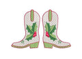 Cowboy Cowgirl Boot Christmas Holly Berries Fill Stitch, Machine Embroidery Design, 6 Sizes, PES DST JEF++ Incl Digital Instant Download