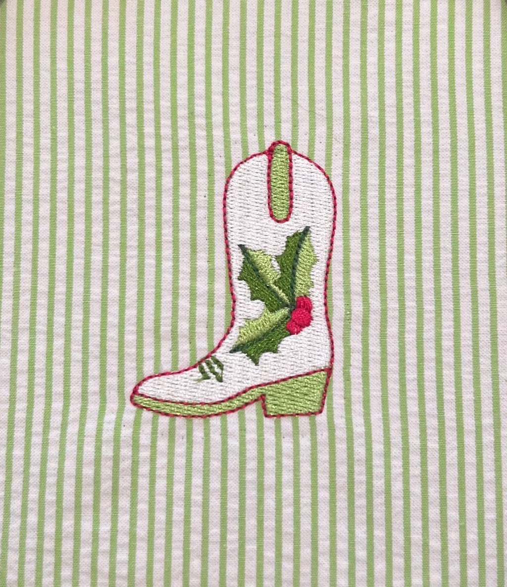 Cowboy Cowgirl Boot Christmas Holly Berries Fill Stitch, Machine Embroidery Design, 6 Sizes, PES DST JEF++ Incl Digital Instant Download