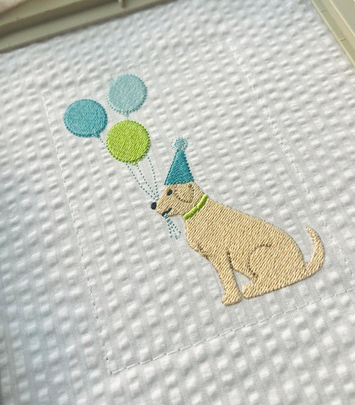 Birthday Party Dog & Balloons, Machine Embroidery Design, 5 Sizes, PES DST JEF Incl Digital Instant Download