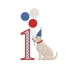 1st Birthday Party Dog & Balloons, Machine Embroidery Design, 5 Sizes, PES DST JEF Incl Digital Instant Download
