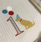 1st Birthday Party Dog & Balloons, Machine Embroidery Design, 5 Sizes, PES DST JEF Incl Digital Instant Download
