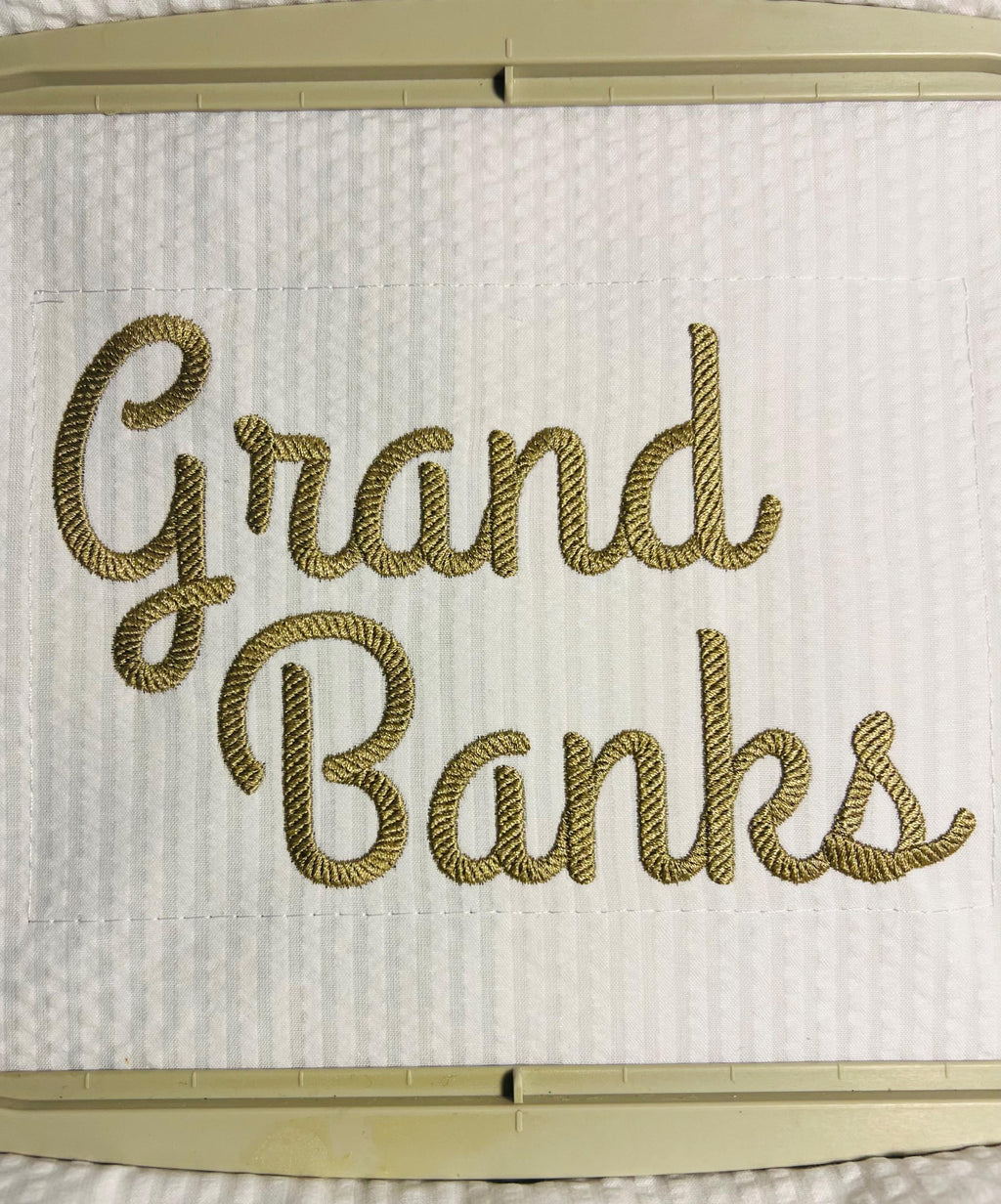 Western Nautical Font Rope Fill Motif, Grand Banks, Machine Embroidery Design 3 Sizes BX PES DST+++ Incl Digital Instant Download