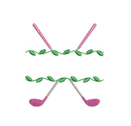 Golf Clubs Monogram Split Ivy Frame Preppy Design for Machine Embroidery, 5 Sizes PES DST JEF++ Incl Digital Instant Download