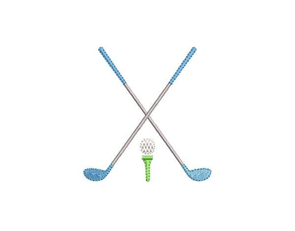 Golf Clubs Tee & Ball Monogram Motif Preppy Design for Machine Embroidery, 5 Sizes PES DST JEF++ Incl Digital Instant Download