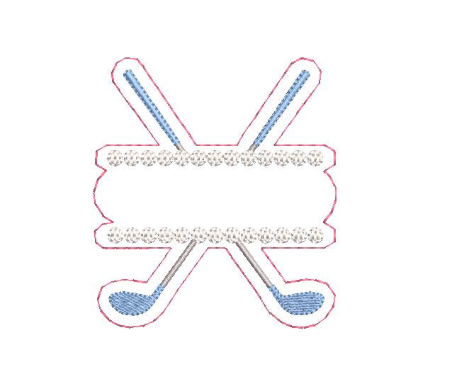 Golf Clubs & Balls Split Monogram or Name Frame for Machine Embroidery, 5 Sizes PES DST JEF++ Incl Digital Instant Download