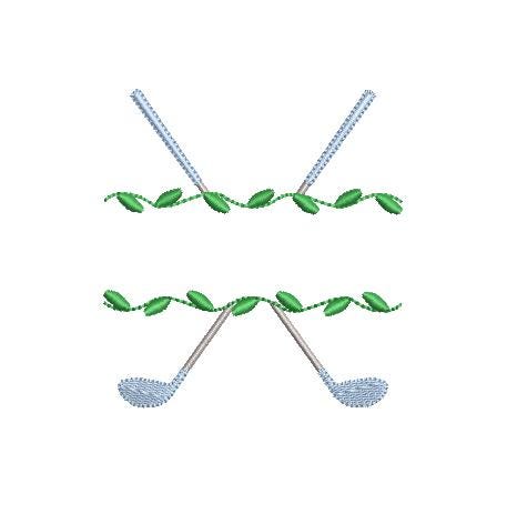 Golf Clubs Monogram Split Ivy Frame Preppy Design for Machine Embroidery, 5 Sizes PES DST JEF++ Incl Digital Instant Download