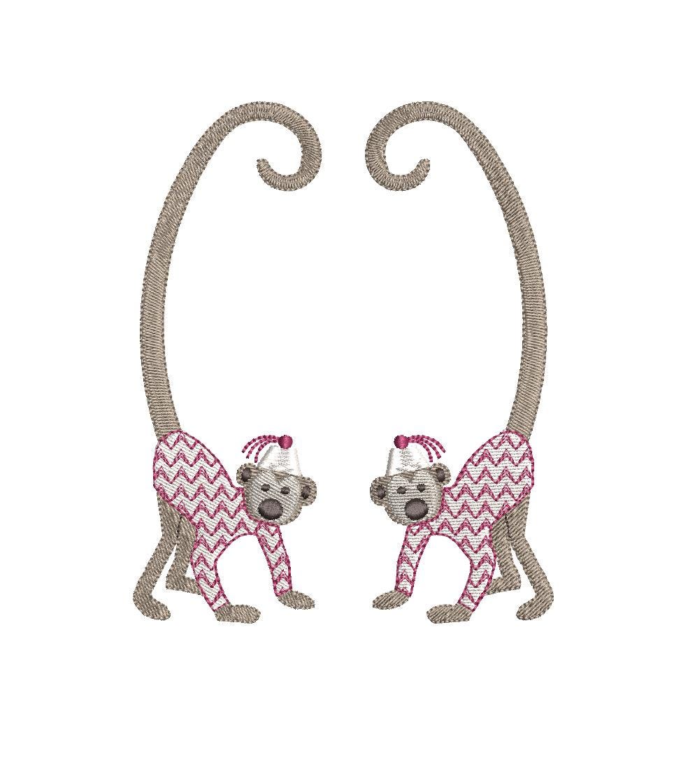 Chinoiserie Chic Double Long Tail Monkey Monogram Frame, Machine Embroidery Design, 5 Sizes, PES DST JEF Incl Digital Instant Download