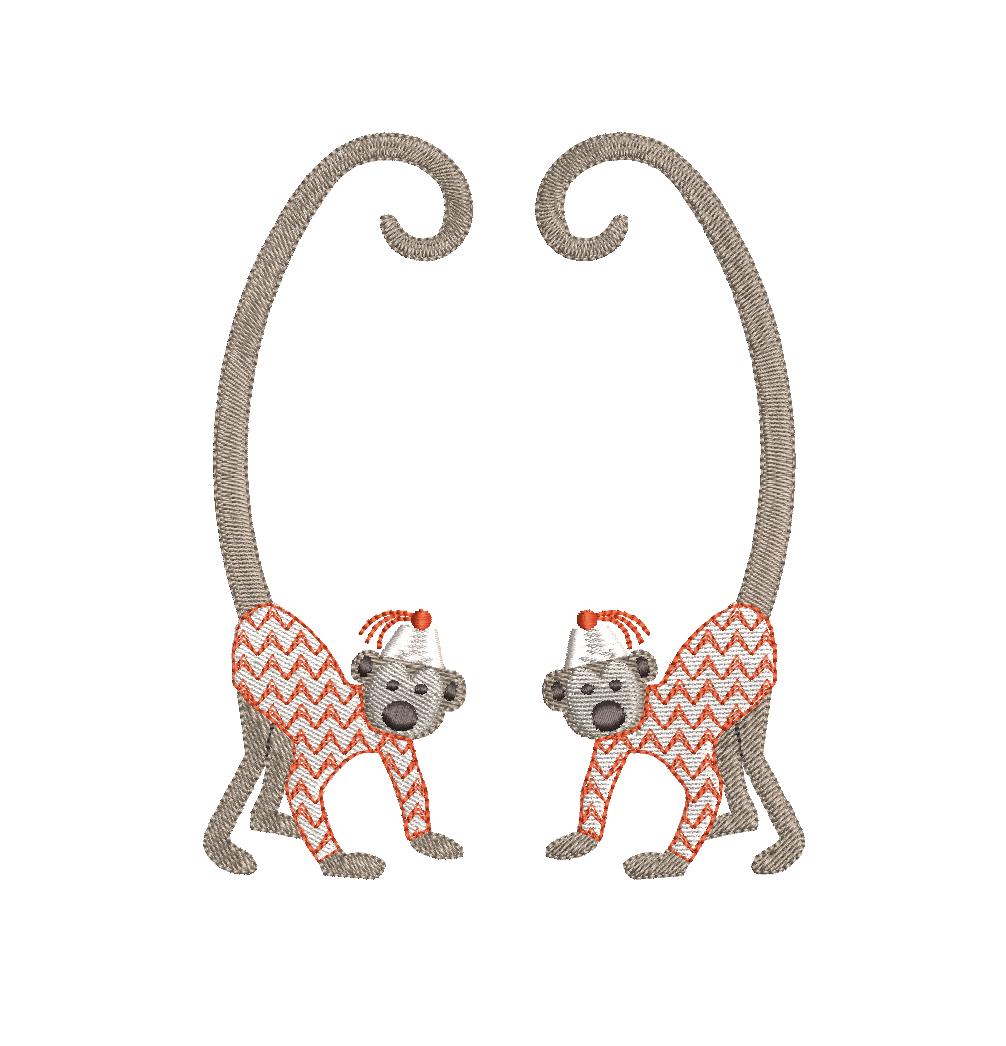 Chinoiserie Chic Double Long Tail Monkey Monogram Frame, Machine Embroidery Design, 5 Sizes, PES DST JEF Incl Digital Instant Download