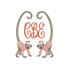 Chinoiserie Chic Double Long Tail Monkey Monogram Frame, Machine Embroidery Design, 5 Sizes, PES DST JEF Incl Digital Instant Download