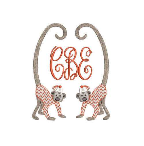 Chinoiserie Chic Double Long Tail Monkey Monogram Frame, Machine Embroidery Design, 5 Sizes, PES DST JEF Incl Digital Instant Download