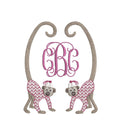 Chinoiserie Chic Double Long Tail Monkey Monogram Frame, Machine Embroidery Design, 5 Sizes, PES DST JEF Incl Digital Instant Download