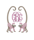 Chinoiserie Chic Double Long Tail Monkey Monogram Frame, Machine Embroidery Design, 5 Sizes, PES DST JEF Incl Digital Instant Download