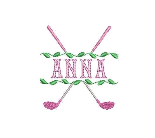 Golf Clubs Monogram Split Ivy Frame Preppy Design for Machine Embroidery, 5 Sizes PES DST JEF++ Incl Digital Instant Download