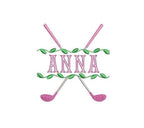 Golf Clubs Monogram Split Ivy Frame Preppy Design for Machine Embroidery, 5 Sizes PES DST JEF++ Incl Digital Instant Download