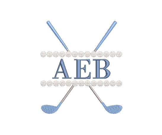 Golf Clubs & Balls Split Monogram or Name Frame for Machine Embroidery, 5 Sizes PES DST JEF++ Incl Digital Instant Download