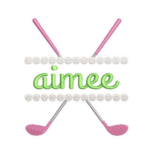 Golf Clubs & Balls Split Monogram or Name Frame for Machine Embroidery, 5 Sizes PES DST JEF++ Incl Digital Instant Download