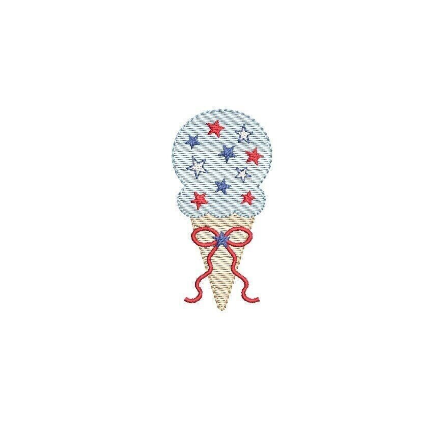 Ice Cream Cone Patriotic Star Sprinkles, Sketch Style, Machine Embroidery Design, 4 Sizes, PES DST JEF Incl Digital Instant Download