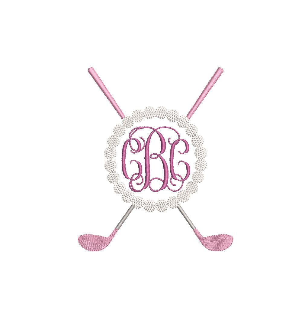 Golf Clubs & Balls Circle Monogram Frame for Machine Embroidery, 7 Sizes PES DST JEF++ Incl Digital Instant Download