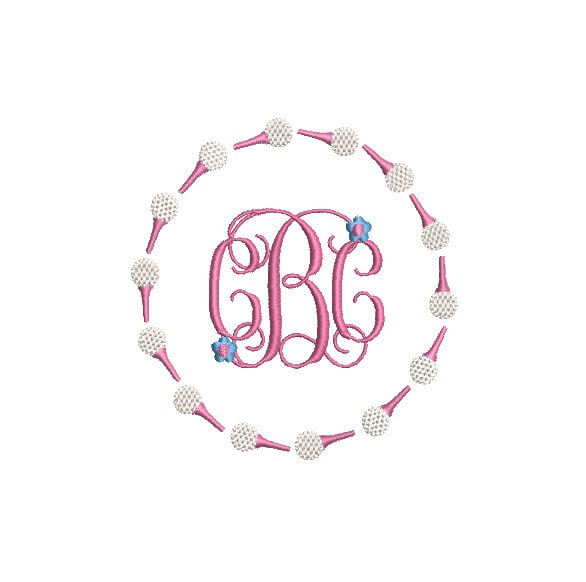 Golf Tees Balls Preppy Monogram Frame Machine Embroidery Design, 3 Sizes PES DST JEF++ Incl Digital Instant Download