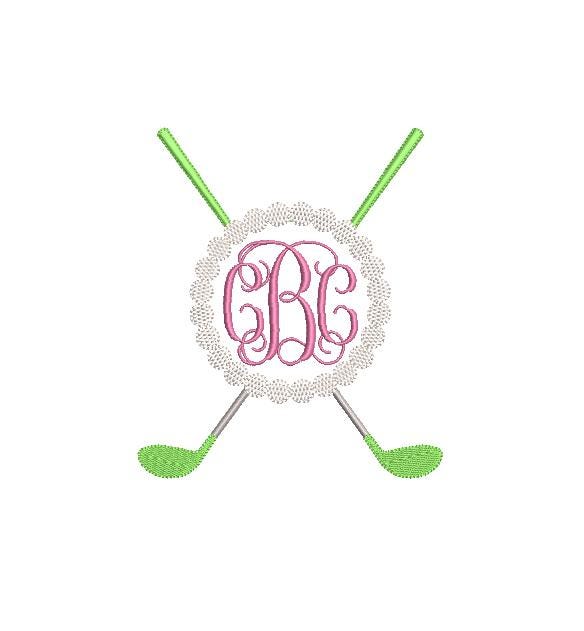 Golf Clubs & Balls Circle Monogram Frame for Machine Embroidery, 7 Sizes PES DST JEF++ Incl Digital Instant Download