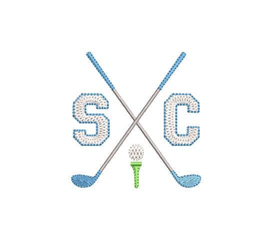 Golf Clubs Tee & Ball Monogram Motif Preppy Design for Machine Embroidery, 5 Sizes PES DST JEF++ Incl Digital Instant Download