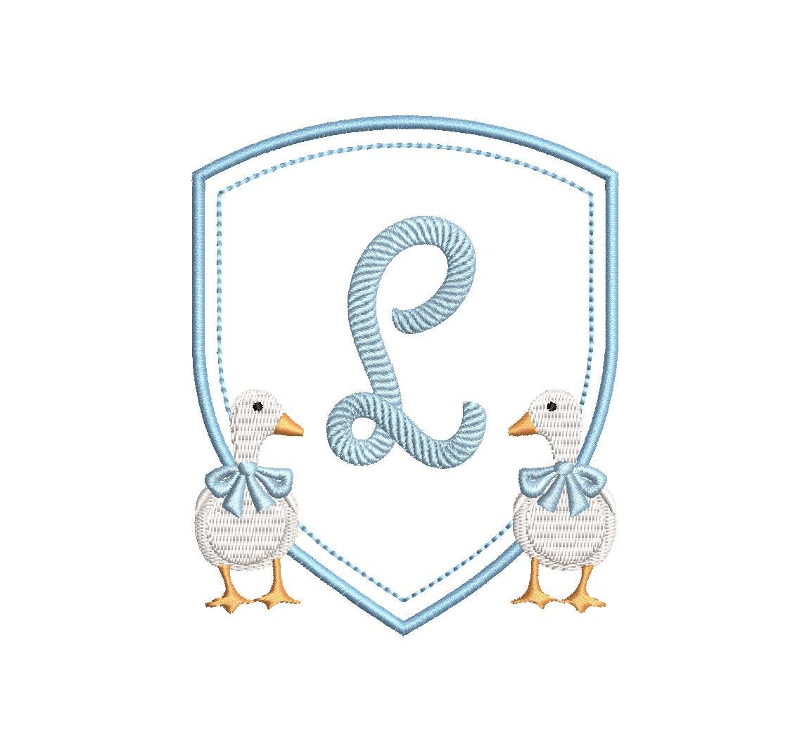 White Duck Goose Baby Crest Monogram Frame, Machine Embroidery Design, 4 Sizes, PES DST JEF Incl Digital Instant Download