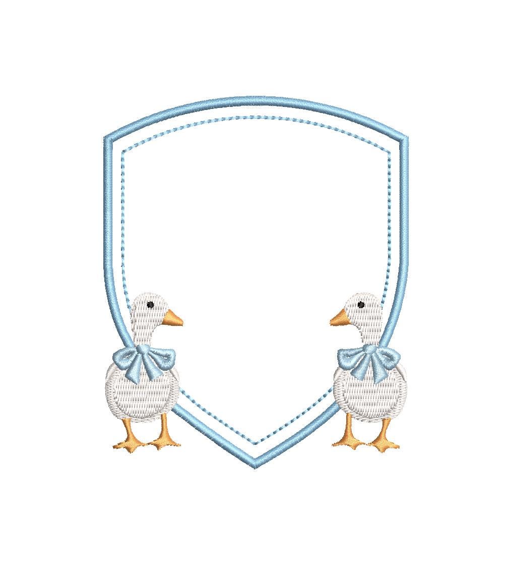 White Duck Goose Baby Crest Monogram Frame, Machine Embroidery Design, 4 Sizes, PES DST JEF Incl Digital Instant Download