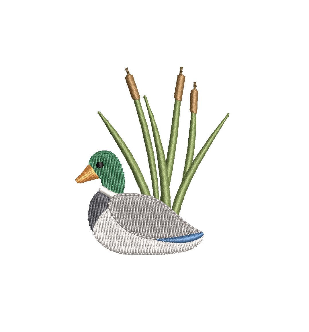 Mallard Duck Cattails Reeds Design, for Machine Embroidery, 5 Sizes PES++ Incl Digital Instant Download