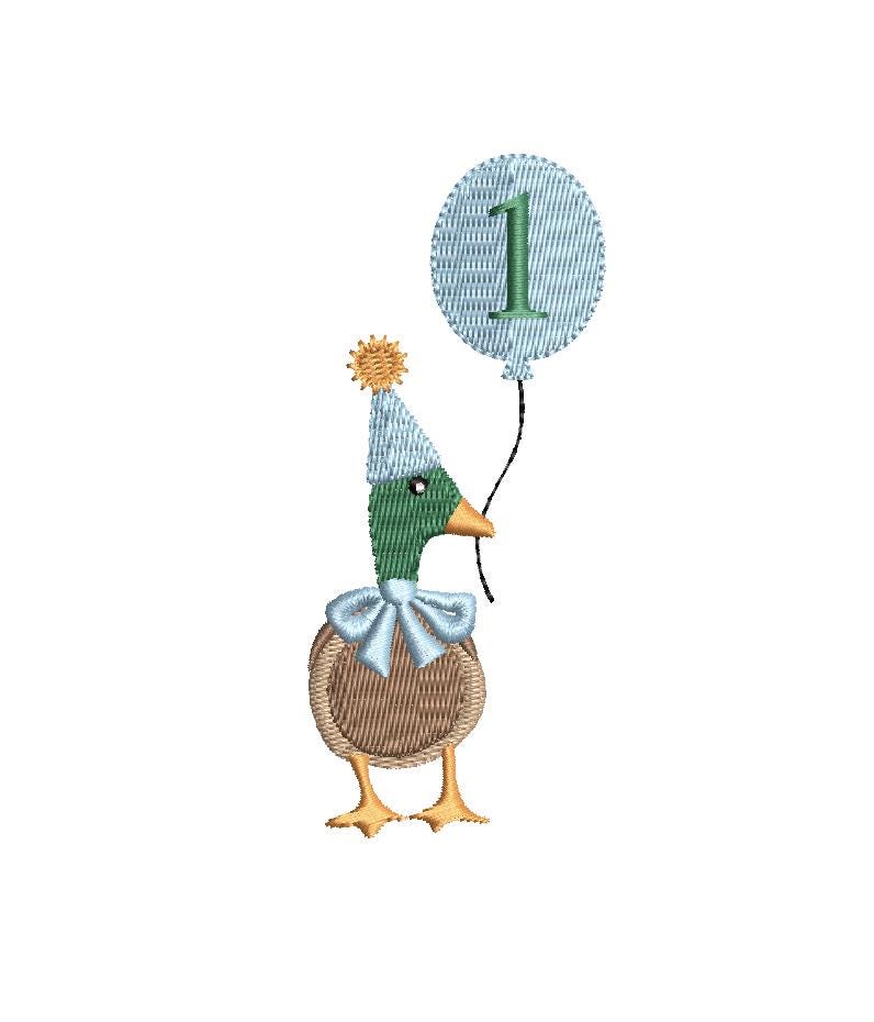 Mallard Duck 1st Birthday Machine Embroidery Heirloom Design: Vintage Style Bow Tie (Digital Download PES DST JEF++)