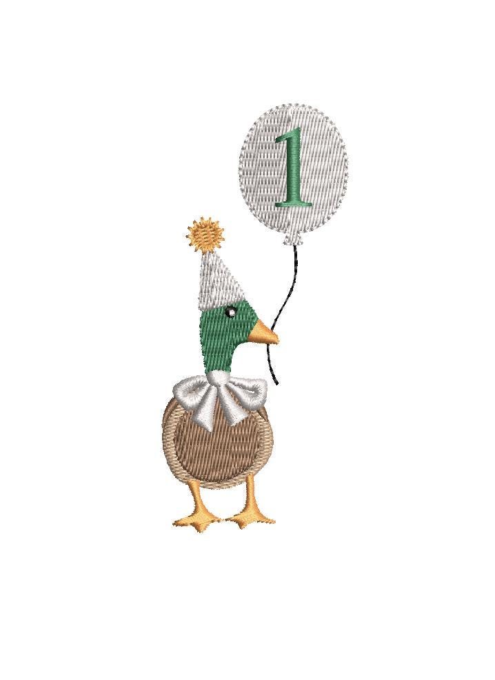 Mallard Duck 1st Birthday Machine Embroidery Heirloom Design: Vintage Style Bow Tie (Digital Download PES DST JEF++)