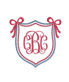 Crest Double Monogram Satin & Pearl Knot Frame with Bows, Machine Embroidery Design, 9 Sizes, PES DST JEF Incl Digital Instant Download