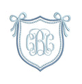 Crest Double Monogram Satin & Pearl Knot Frame with Bows, Machine Embroidery Design, 9 Sizes, PES DST JEF Incl Digital Instant Download