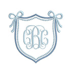 Crest Double Monogram Satin & Pearl Knot Frame with Bows, Machine Embroidery Design, 9 Sizes, PES DST JEF Incl Digital Instant Download