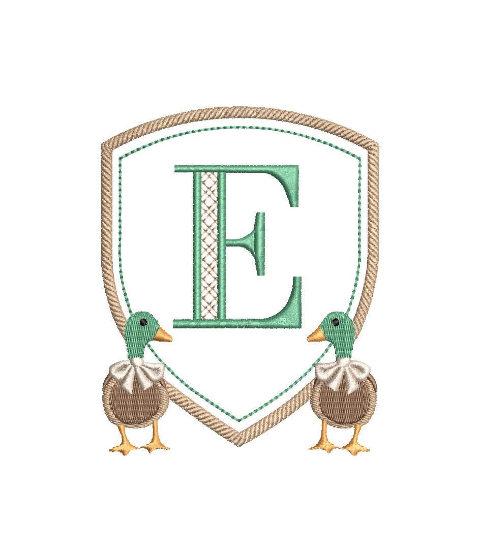 Mallard Duck Machine Embroidery Design: Rope Crest Monogram Frame (PES DST JEF) Digital Download