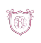 Crest Double Monogram Satin & Pearl Knot Frame with Bows, Machine Embroidery Design, 9 Sizes, PES DST JEF Incl Digital Instant Download